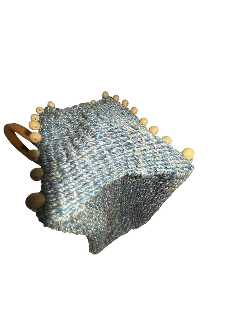 ARNAZ Philippines Blue Woven Straw Handbag Mini Tote Leather Ring Handles Beads - Picture 8 of 14